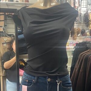 Sleek Black Draped Neck Women's Top